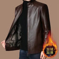 Faux Leather Men Jackets Coats Stand Collar Zipper Coat Solid Casual Regular Splice Simple Jacket Outerwear Autumn Winter