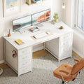 48 Inch  Computer Desk with 8 Fabric Drawers,   Modern Makeup Desk for Bedroom  with deal for Home Office,  Customized