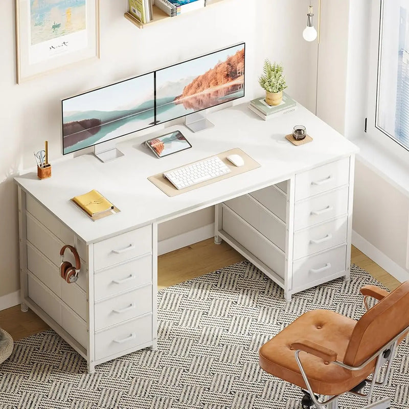 48 Inch  Computer Desk with 8 Fabric Drawers,   Modern Makeup Desk for Bedroom  with deal for Home Office,  Customized