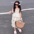 Girls Layers Slip Dress Summer Children Sling Long Gown Kids Fashion Birthday Party Vestidos New Teenager Casual Clothing