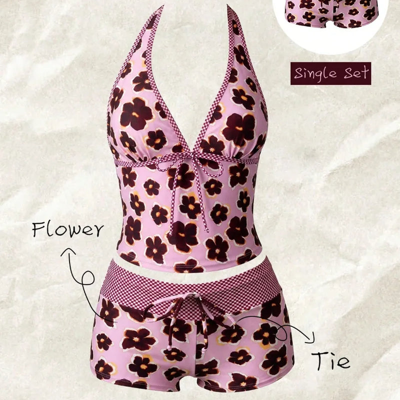 Women Bikinis Set Vintage Striped Floral Tankini Swimsuit | SAMAG