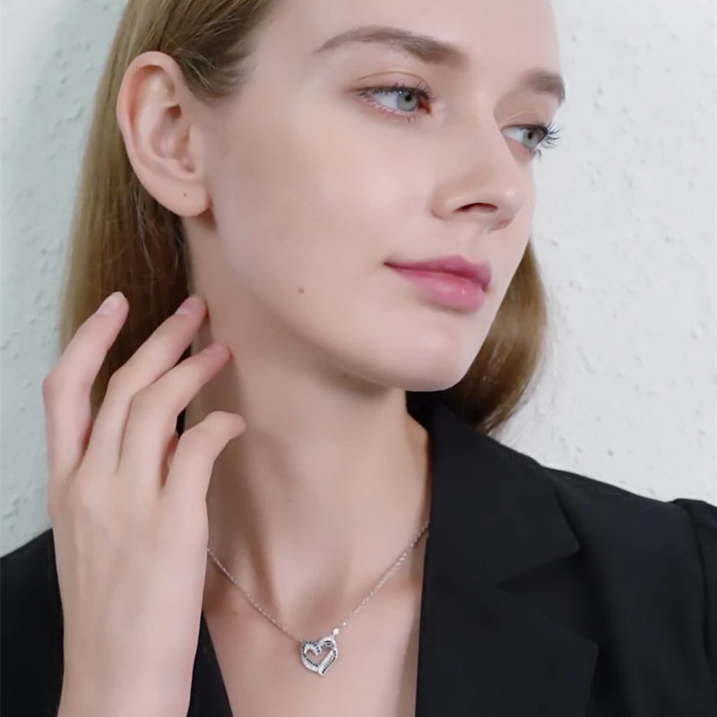 Black Awn Silver Color Necklace Women Jewelry Heart Black&White Stone Pendants P107