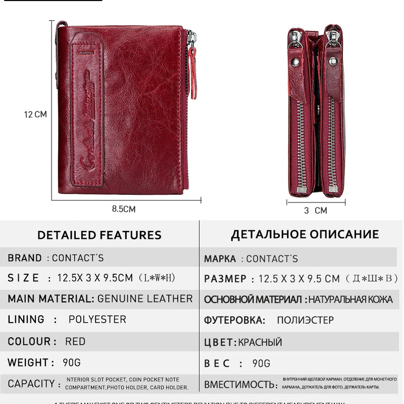 CONTACT'S Fashion Genuine Leather Women Wallet Bifold Card Holder Coin Purse Small Women's Purse Money Clip Men Pocket Wallets