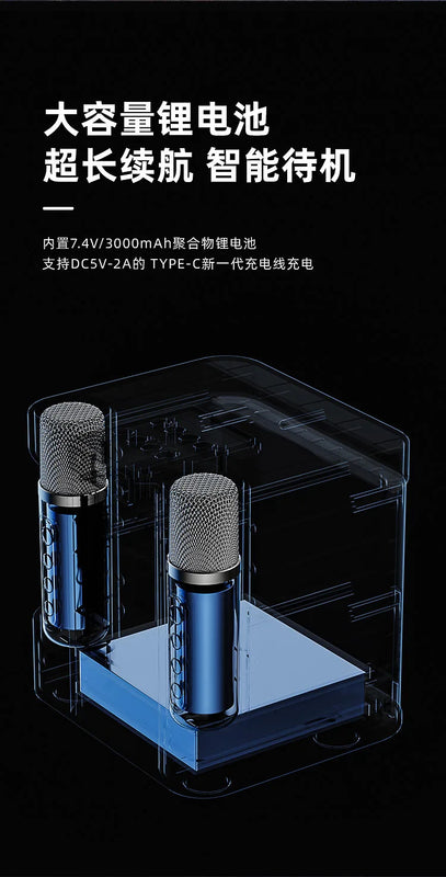Karaoke Audio Machine Speaker System With 2 Microphones Portable Wireless Bluetooth-compatible Home Tv Ktv Set Speakers