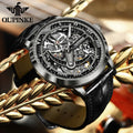 OUPINKE 3173 Fully Transparent Hollowed Automatic Mechanical Watches for Man Luxury Original Leather Strap Waterproof Mens Watch