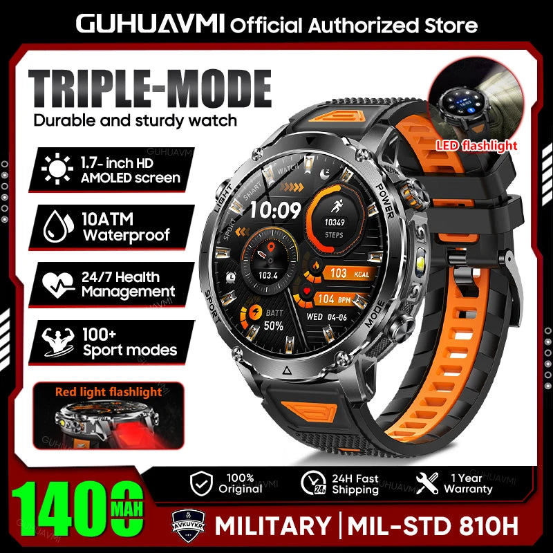 TANK Ultra 1400mAh Battery Military Smart Watch 10ATM Waterproof Heart Rate Tactical LED Flashlight Men - Visuel 11 | SAMAG