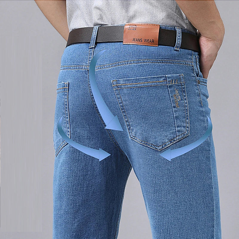 Men's Denim Jeans Thin Summer Straight Business Soft | SAMAG