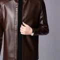 Faux Leather Men Jackets Coats Stand Collar Zipper Coat Solid Casual Regular Splice Simple Jacket Outerwear Autumn Winter