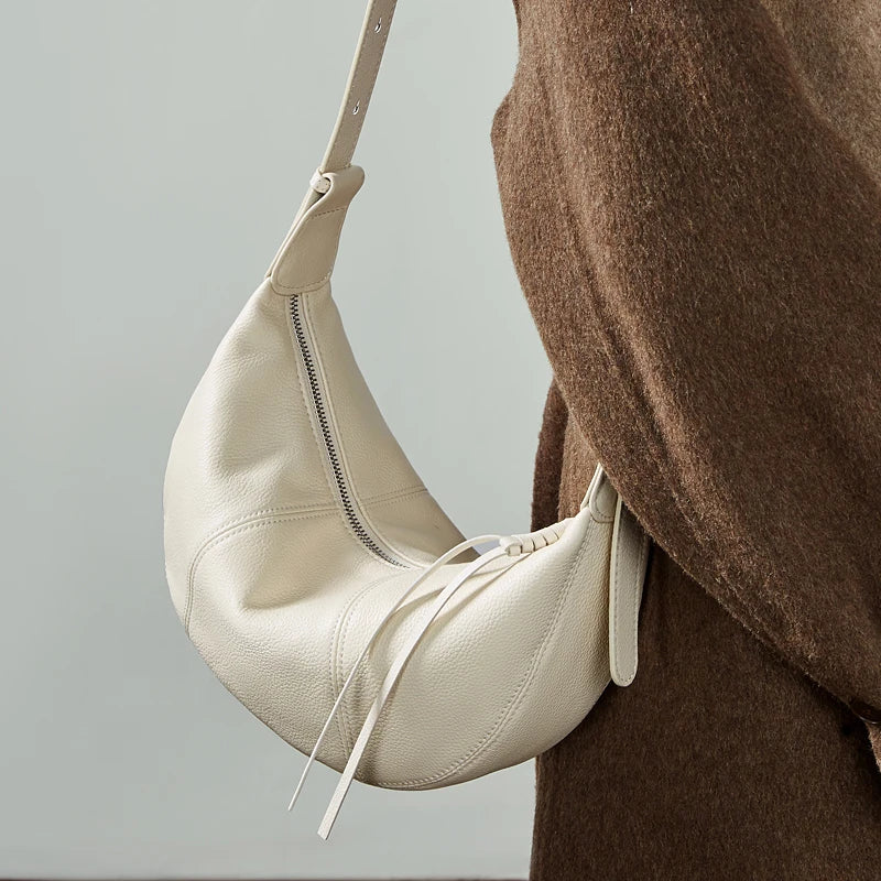 BURMINSA Genuine Leather Soft Cowhide Half Moon Hobo Bag Women Shoulder Crossbody Purses Casual Daily Crescent Underarm Handbags