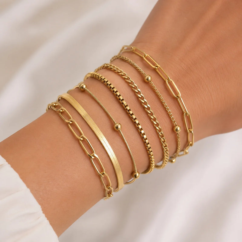 5Pcs Minimalist Chain Bracelets Women Stainless Steel Twist/Paperclip/Cuban Adjustable Stack Jewelry - Visuel 4 | SAMAG