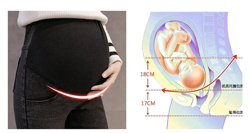 Maternity Pregnancy Skinny Trousers Jeans Pants Elastic Pregnant Women's Feet Stomach Lift  Stretch Denim