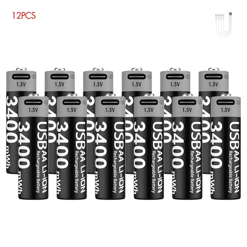 1.5V AA 3400mAh USB Type-C Rechargeable Lithium Battery for Hunting Camera Remote Control Mouse Smart Door Lock Microphone