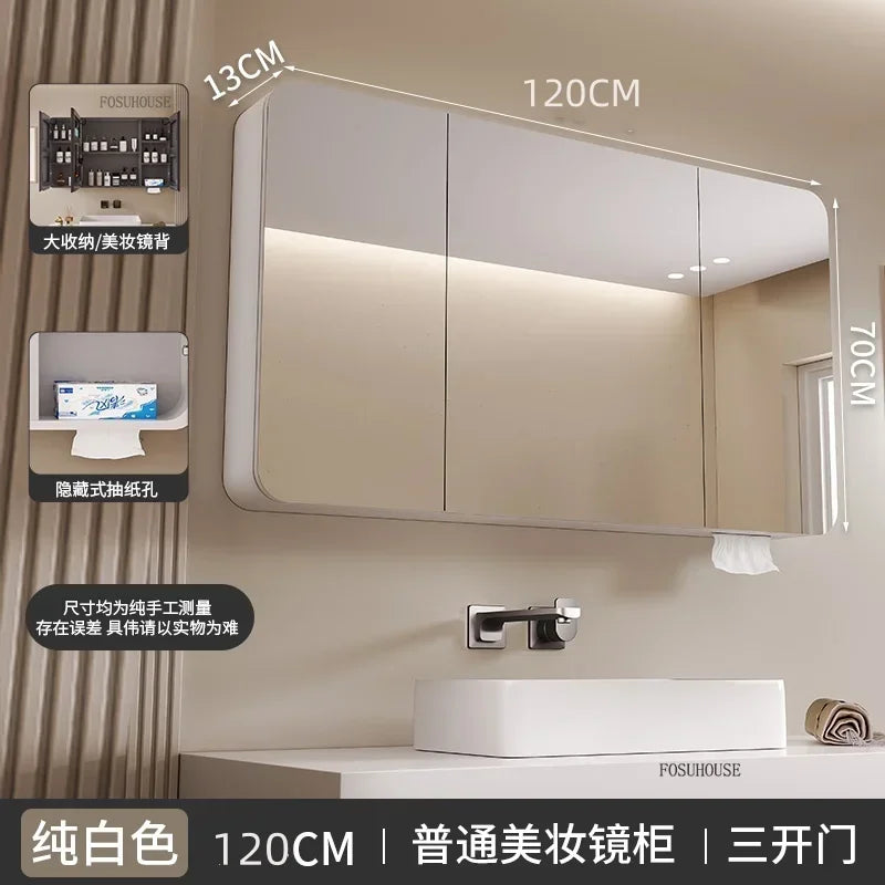 Minimalist Modern Arc-shaped Smart Bathroom Mirror Cabinets Home Furniture Wall-mounted Bathroom Mirror Cabinet with Lighting b