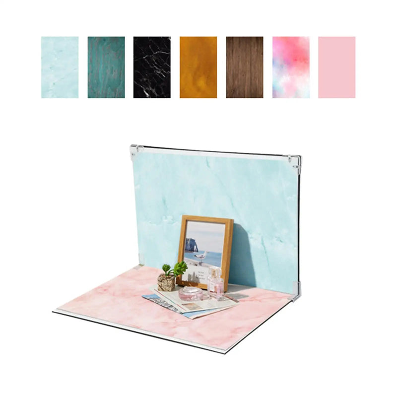 Photography Background Kit with Reflective Cardboard 7 Background Papers Photo Backdrop Boards for Food Makeup Product Cosmetics