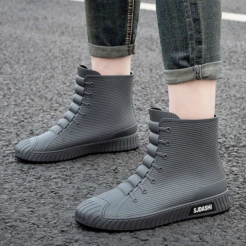 Fashionable Anti-Slip Short Rain Boots Men's Work Shoes Waterproof Kitchen Chef Rubber Shoes Men's Car Wash Fishing Work Water S