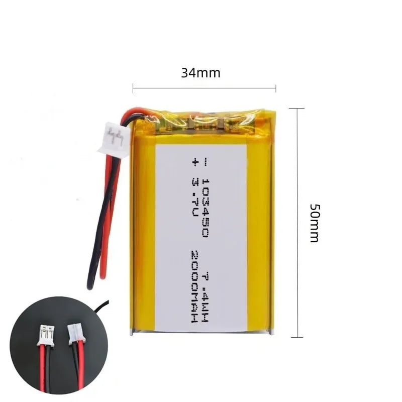 103450 3.7V 2000mAh Polymer Lithium Rechargeable Battery jst PH 2.0mm 2pin plug for Camera GPS navigator MP5 Bluetooth Headset
