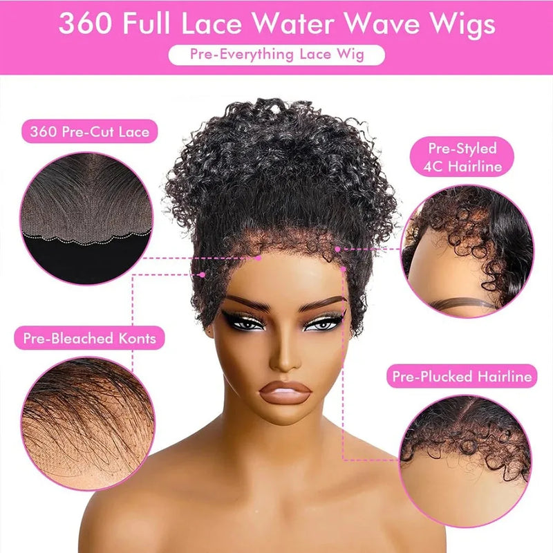 360 Full Lace Wig Invisible Drawstring Deep Wave Frontal Wig Curly Human Hair Wigs Brazilian 13X4 Hd Lace Wig 220 Density 36Inch