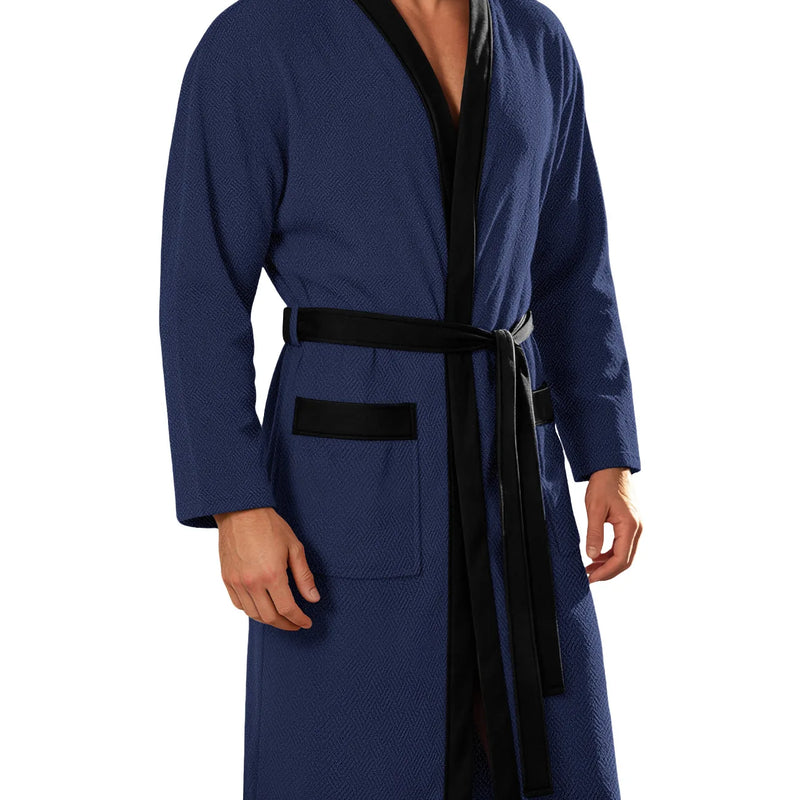 Men's Bathrobe Long Sleeves Kimono Style Spa Robe with Belt Pockets Soft Comfortable Sleepwear Loungewear for Home Hotel Use