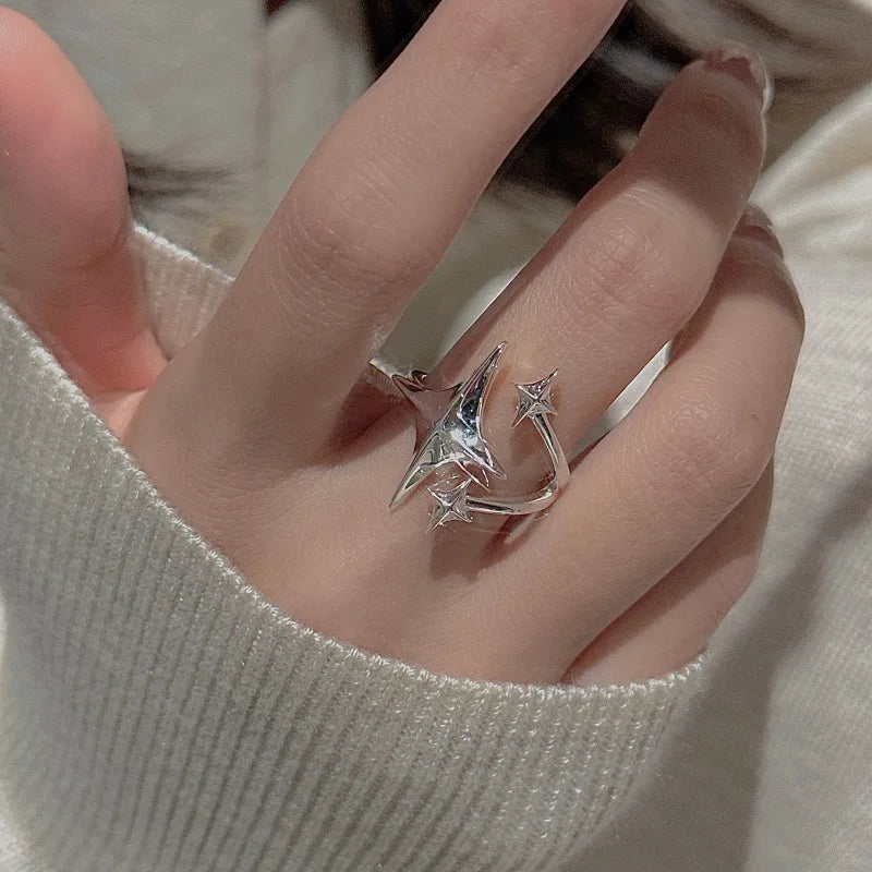 BF CLUB 925 Sterling Rings for Women Simple Geometric Handmade Irregular Retro Vintage Stars Ring Allergy For Birthday Gift