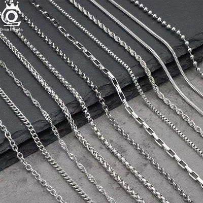 ORSA JEWELS 925 Sterling Silver Chain Necklaces Fashion Party for Men Women DIY Jewelry Simple 16 - 24 Inch | SAMAG