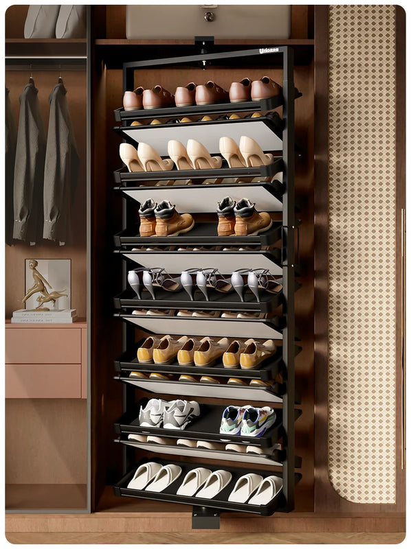 Built-in Height Adjustable Shoe Cabinet Closet Space Saving 360° Rotating Shoe Rack, Multi-layer Shoe Holder Storage Organizer