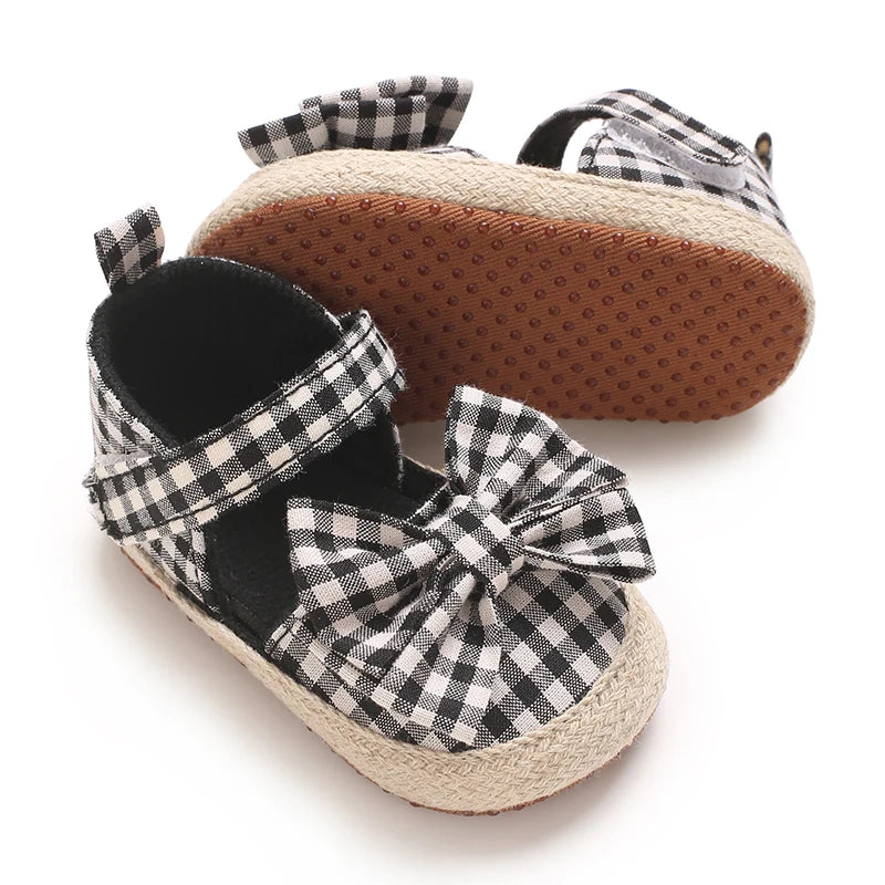 0-18 Months Girl Lattice Baby Princess Shoes Casual Anti slip Bow Four Seasons Preschool Children's Soft Sole First Walking Shoe