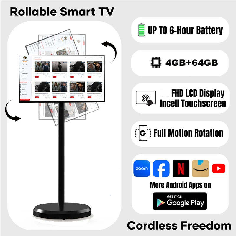 Wholesale Price 21.5 Inch Flat Screen Tv 64Gb 6000Mah Smart LCD Monitor 21.5" LCD Display Tv Mobile Portable Smart Tv On Wheels