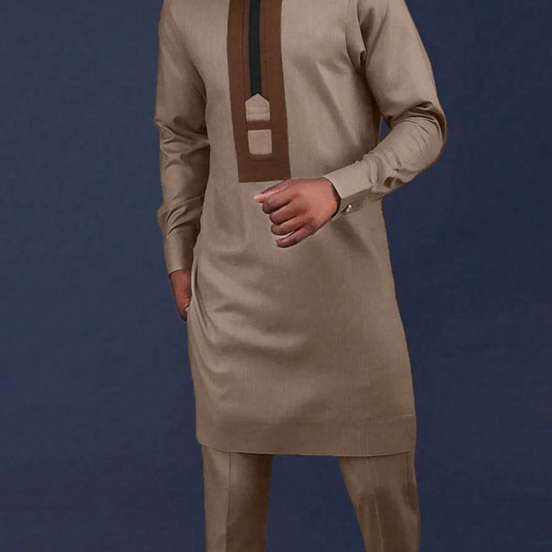 African Traditional Dress Men's Suit Long Sleeve Ethnic Style Printed Patchwork Shirt Casual Pants 2 Piece - View 15 | SAMAG