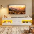 67" TV Stand for 75" TVs, High Gloss LED Media Console with Stone Doors, Drawer & Storage for Living Room, White