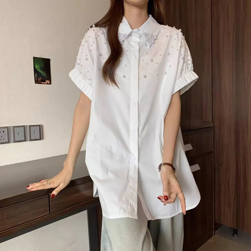 High - end Loose Casual Cotton Short Sleeve Shirts Blouses - View 6 | SAMAG