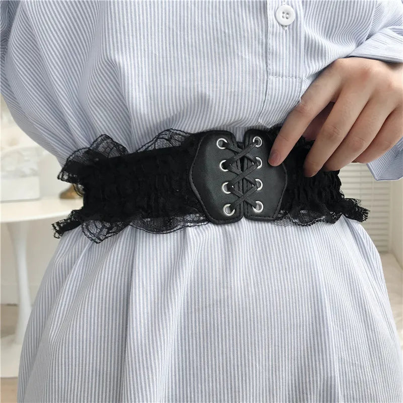 Women Lace Elastic Waist Belt Simple Versatile Stretch Corset Belt Decorative Belt For Dress Sweater Fashion Accessories