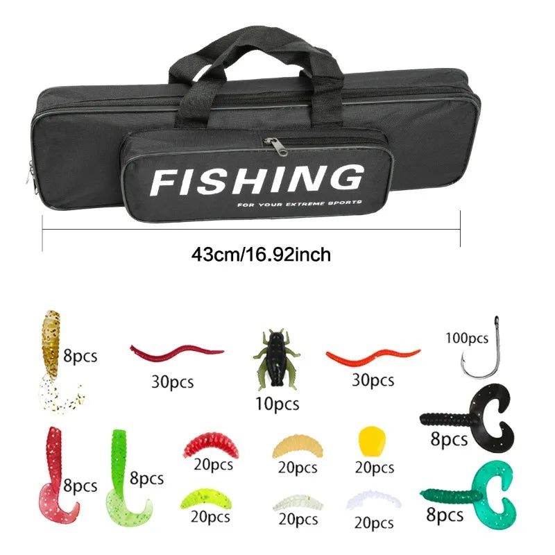8m Carbon Fiber Telescopic Fishing Rod Reel Combo Full Set Portable With Simulated Soft Lures Hooks Fishing Line Carry Bag For
