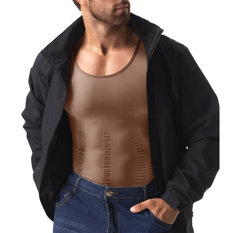 Striped Compression Belt Shaper Vest Men's Tummy Control Sleeveless Top Slim Fit Slimming Elastic Sports Bottoming Underwear New