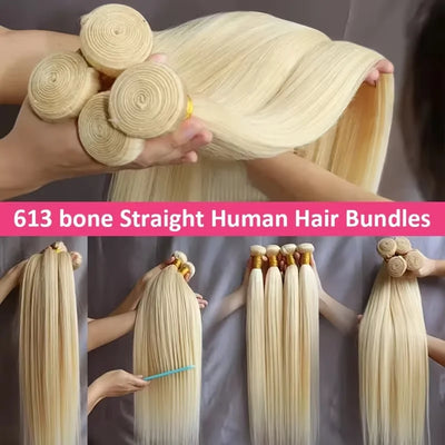 613 Bundles Blonde Bundles Human Hair 24 26 28 30 Inch 613 Straight Hair 1/3/4 Bundle 12A Unprocessed Vietnamese Virgin Hair