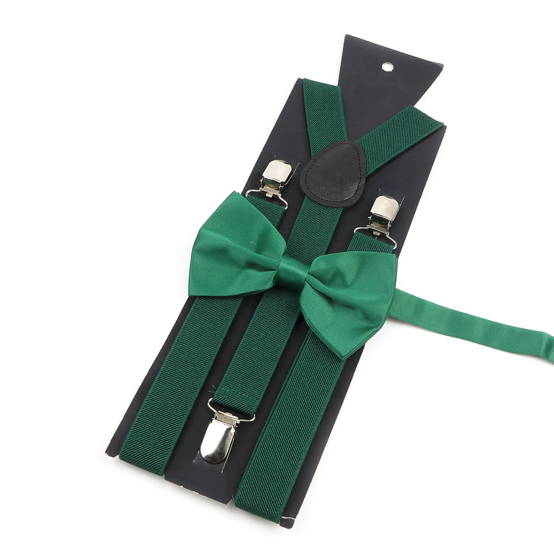 Fashion Men Kids Turquoise Green Suspender Bowtie Sets Elastic Solid Color Y - back Straps Butterfly - Visuel 6 | SAMAG