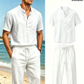Men's Cotton Linen Henley Shirt and Drawstring Pants Set | SAMAG