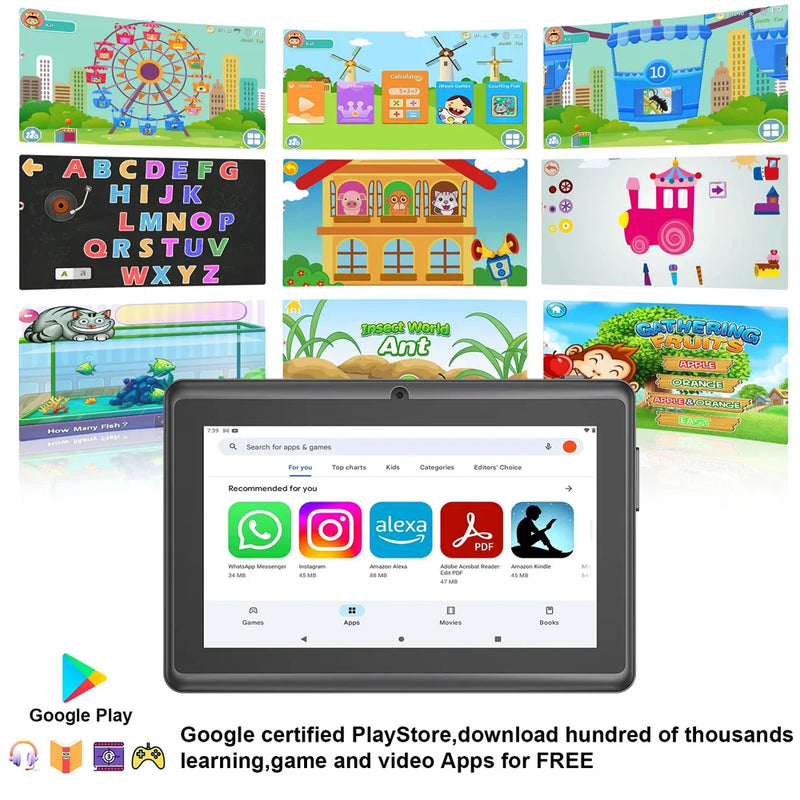 New 7 Inch Kid Tablet Android 13, 4GB RAM 64GB ROM, 1TB Expand, WiFi, Bluetooth, 4000mAh Battery, Software with Protective case