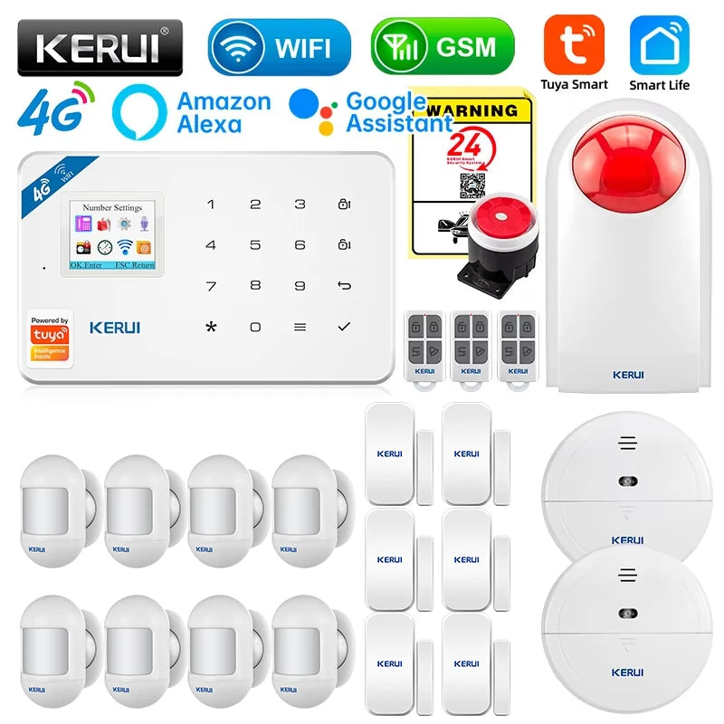 KERUI W184 4G WIFI GSM Alarm Security Alarm System Kit Wireless Home Tuya Smart APP Control Motion Sensor Burglar Support Alexa