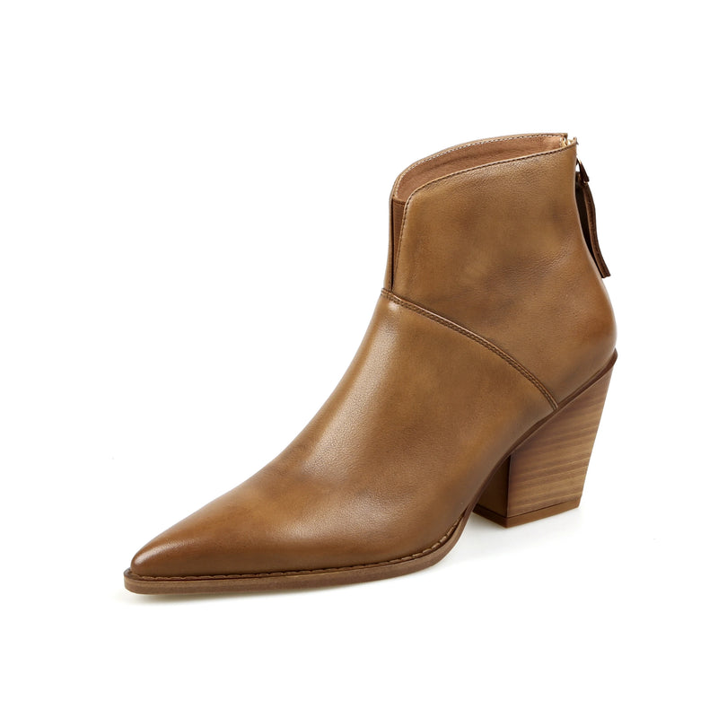 Women Ankle Boots Genuine Leather Autumn Winter Short Boots Thick Heels Pointed Toe Zipper Shoes Woman Mature Basic Office Lady