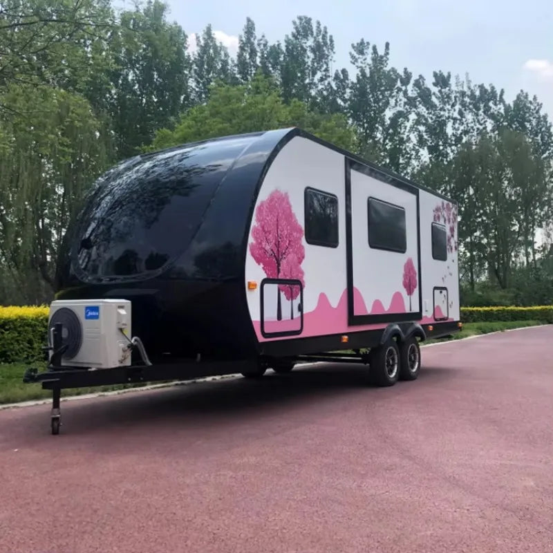 Customized Made in China Towing Caravan Luxury Electric RV Camper Equipped With Induction Cooker and Microwave Oven for Cooking