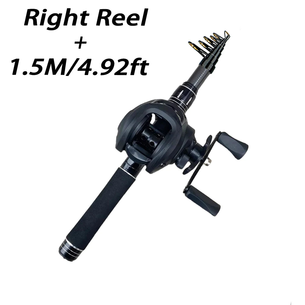 Mini Shrink 31cm Portable Fishing Rod Kit 1.5-2.1M Telescopic Carbon Trave Pole High Speed 7.2:1 Baitcasting Reel Carp Fishing