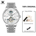 OLEVS 7009 Business Skeletonizing Mechanical Watch Gift Round-dial Genuine Watchband Wristwatch Week Display Calendar Men Watch