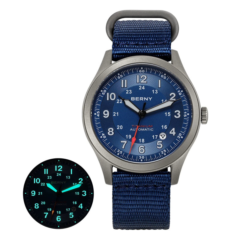 BERNY Titanium Automatic Men's Field Watches Date Sapphire Super Luminous Sports Easy Read Outdoor 10ATM Mechanical Watch