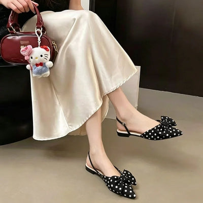 Women French Polka Dot Plaid Bow Slingback Sandals | SAMAG