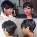 PIxie Cut Wigs for Black Women Human Hair Short Bob Wig Human Hair Wigs with Bangs Layered Style Bob Wigs for Women Machine