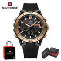 NAVIFORCE Men's Fashion Dual Display Watch 5ATM Waterproof Luminous Soft TPU Strap Male Sports Outdoor Daily Wristwatch Gift Box