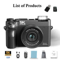 5K Digital Camera for Photography,75MP Point and Shoot Digital Cameras 64GB, Dual Lens 18X Zoom Autofocus, WiFi Vlogging Camera