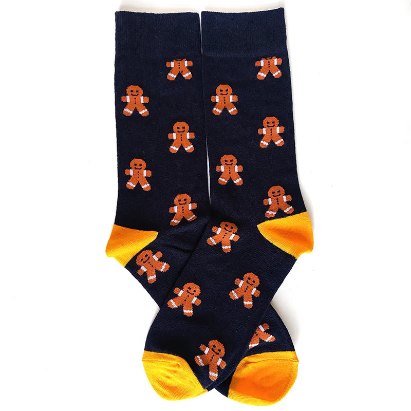 2025 New Men Christmas Socks New Year Funny Snowflake Beer Santa Claus Elk Snow Cotton Happy Socks Men Cartoon Women Sokken