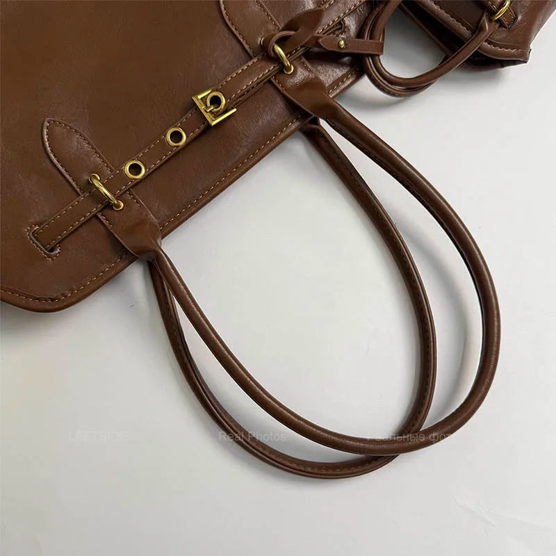LEFTSIDE Big PU Leather Short Handle Shoulder Bag for Women 2025 Winter Luxury Tote Bag Lady Designer Retro Handbags and Purses