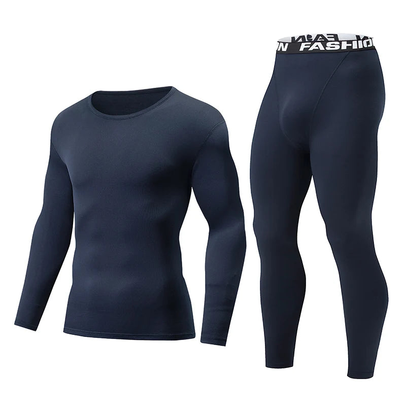 2-piece Autumn/Winter Men's Fashionable Sports Slim Fit Warm Suit For Teenagers Casual Running And Fitness Round Neck Base Set